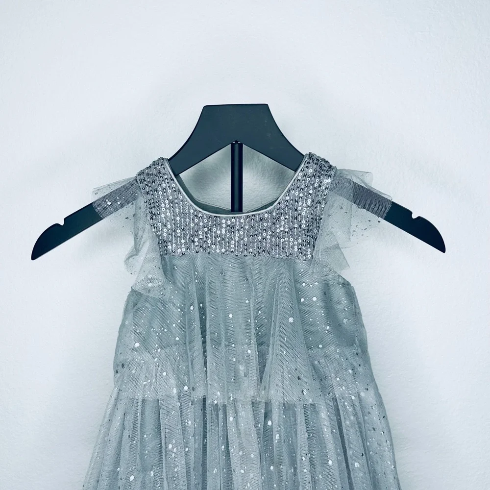 NNJXD Girls' Sparkling Silver Tiered Dress